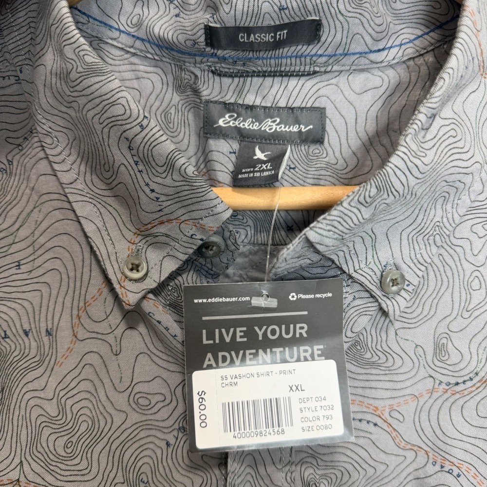 BNWT Eddie Bauer Vashon Topographic Map Print Shirt Grey Mens 2XL - Picture 6 of 10